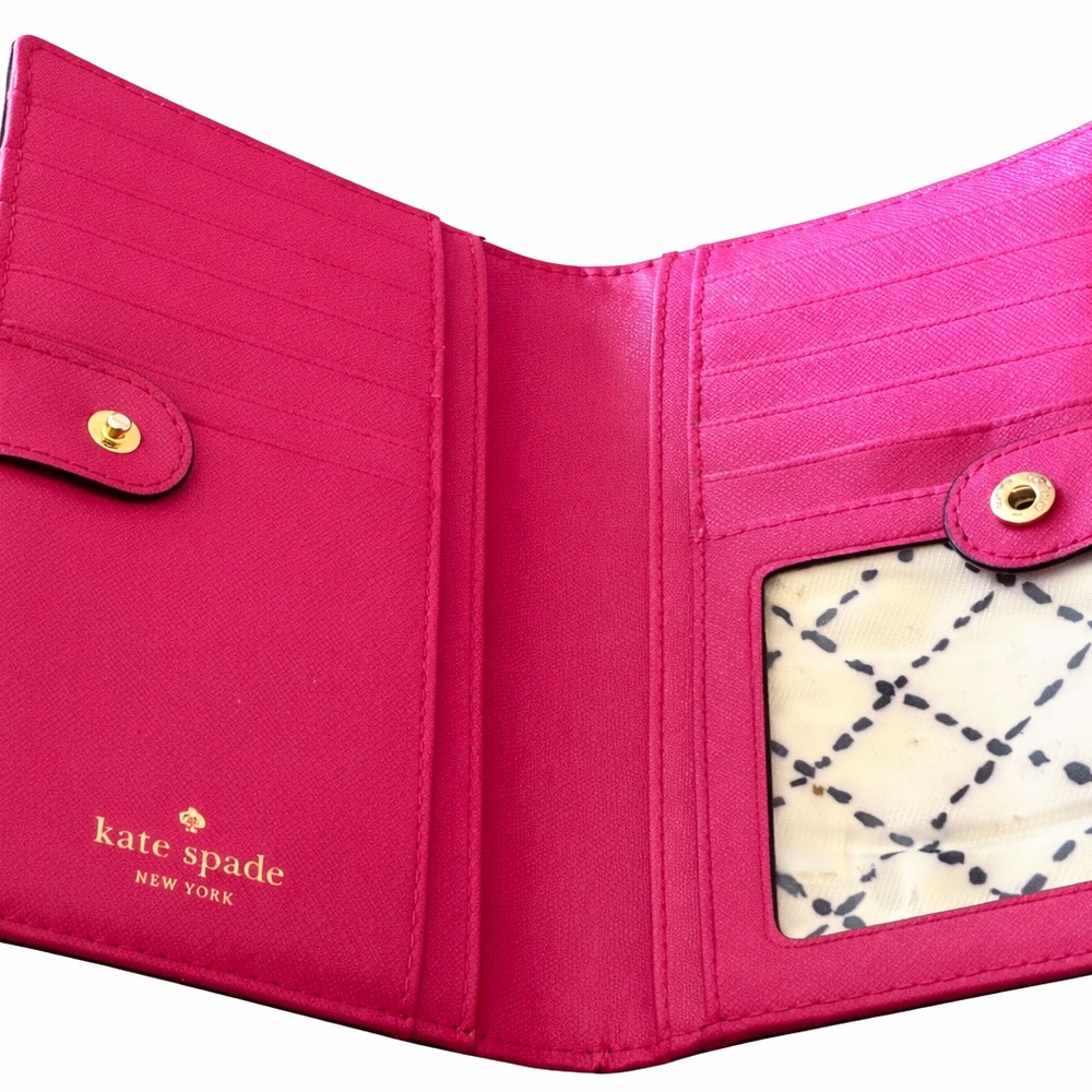 kate spade Hot Pink Saffiano Continental Wallet with Gold Logo Plaque